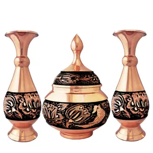  ست 3 تکه گلدان و شکلات خوری مسی مدل الماس تراش کد ja-Almas18