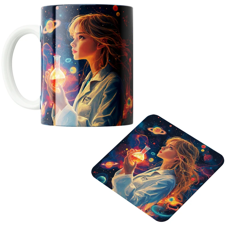 ماگ پاد آفرین مدل شیمی آزمایشگاه شیمیدان مهندس شیمی کد PZ066 به همراه زیرلیوانی