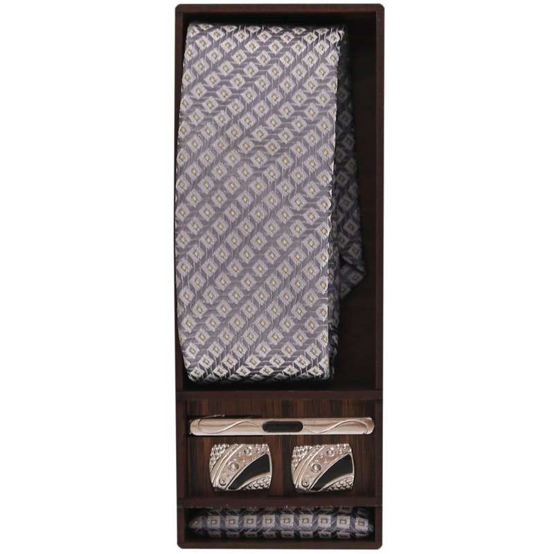 ست کراوات و دستمال جیب و گیره کراوات و دکمه سردست مردانه مدل PJ-107429
