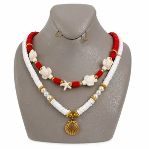 women's multi-layer beaded shell pendant necklace