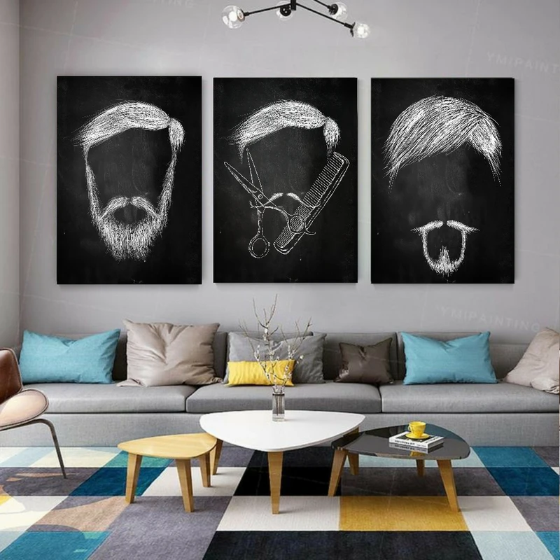تابلو بوم طرح آرایشگاه مردانه مدل نقاشی 2 کد FP104860 مجموعه 3 عددی