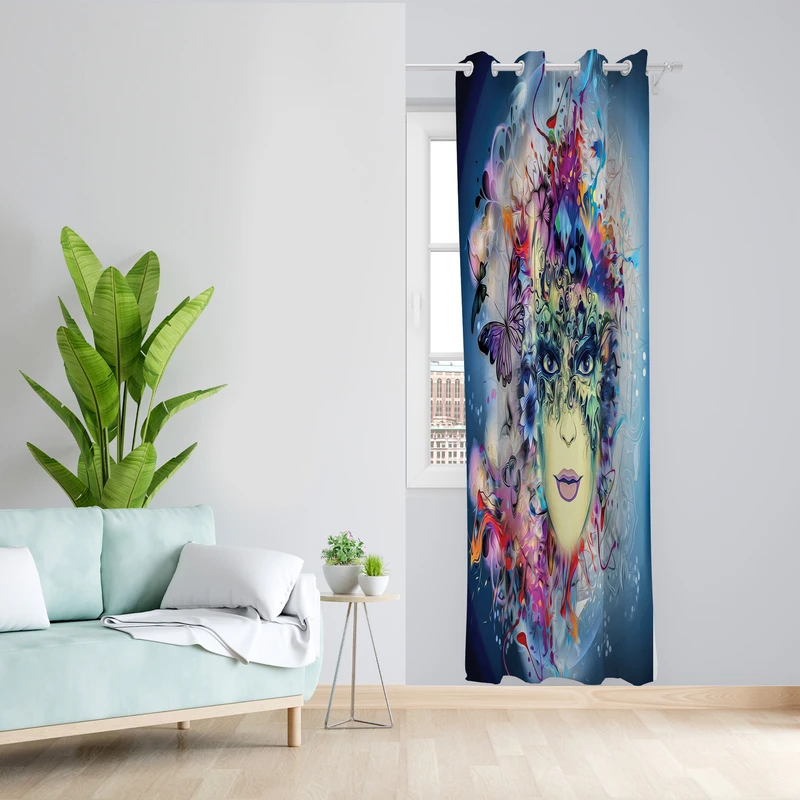 پرده طرح چهره مدل مخمل پانچی کد 2067 z سایز 140x200 سانتی متر