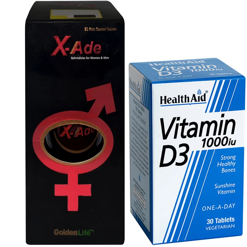 قرص ایکس اید گلدن لایف بسته 60 عددی به همراه قرص ویتامین D3 1000 واحد هلث اید بسته 30 عددی