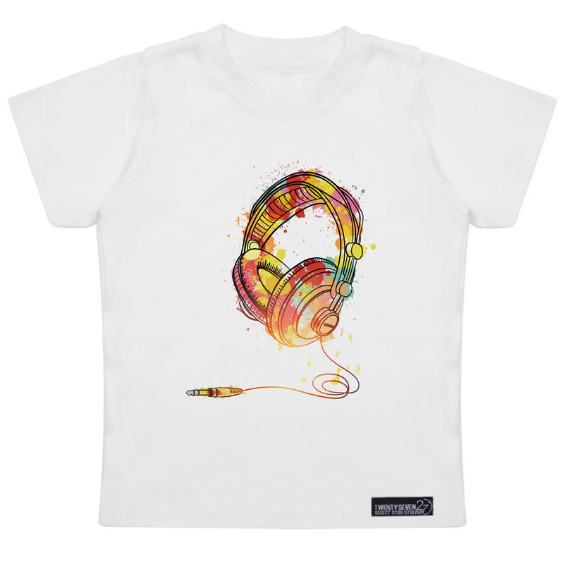 تی شرت آستین کوتاه دخترانه 27 مدل Watercolor Headphones کد MH954