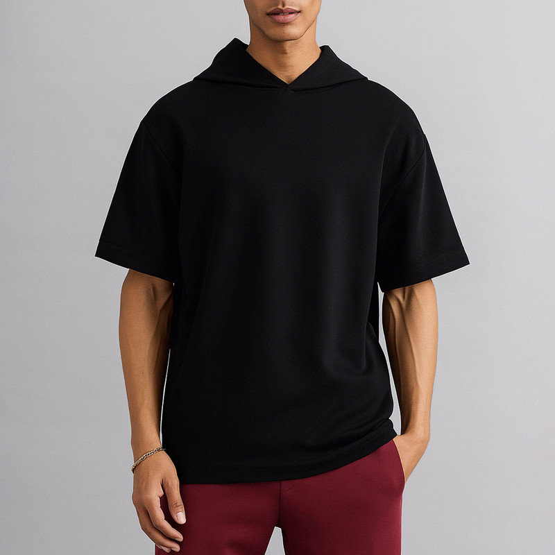 تی شرت اورسایز کلاه دار آستین کوتاه مردانه نوزده نودیک