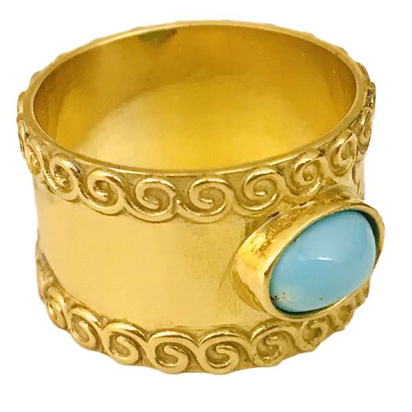 انگشتر نقره زنانه مدل دستساز طرح پنبه ای با فیروزه عجمی نیشابوری