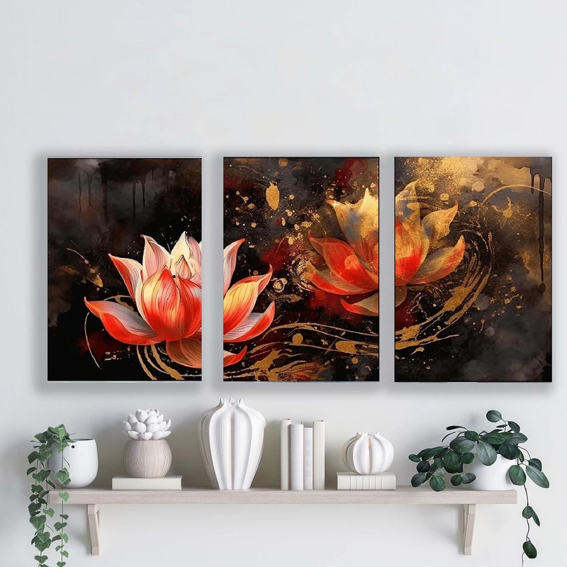 تابلو شاسی آتریسا مدل گل مدرن ATA016 مجموعه سه عددی