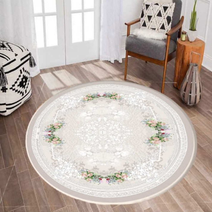 فرش پارچه ای مدل ترمزدار دایره کد M1 زمینه طوسی