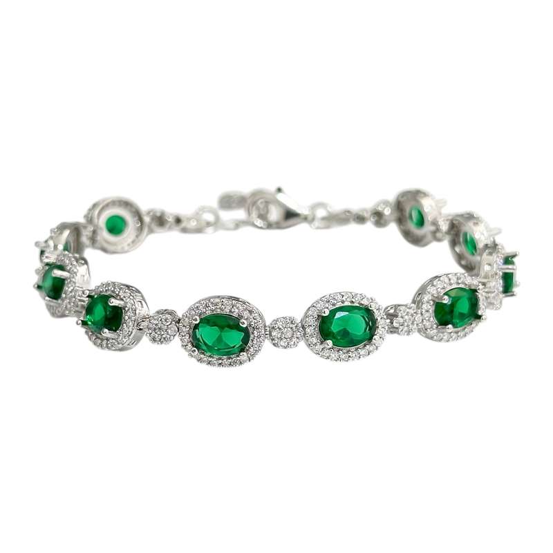 دستبند نقره زنانه مدل زمردی کد 00215