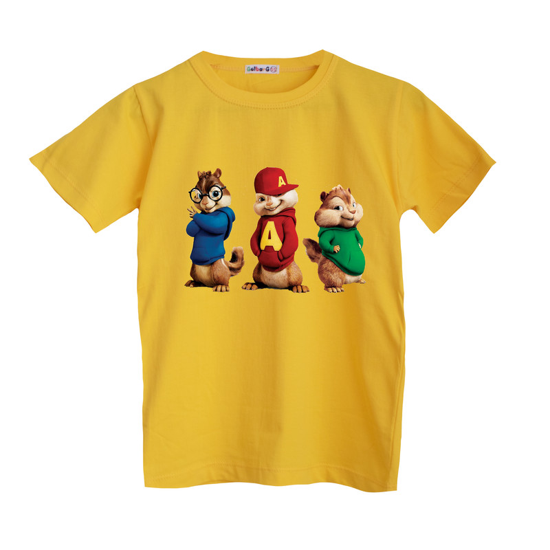 تی شرت آستین کوتاه پسرانه مدل آلوین و سنجابها رنگ زرد