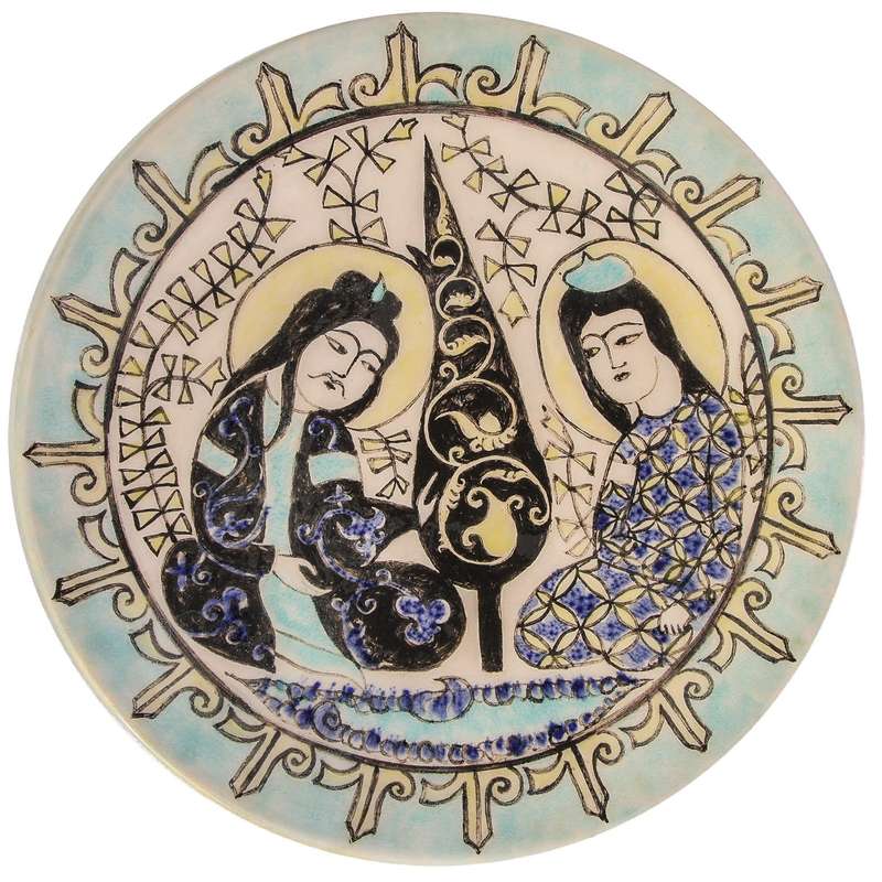 بشقاب دیوارکوب سفالی طرح عشاق