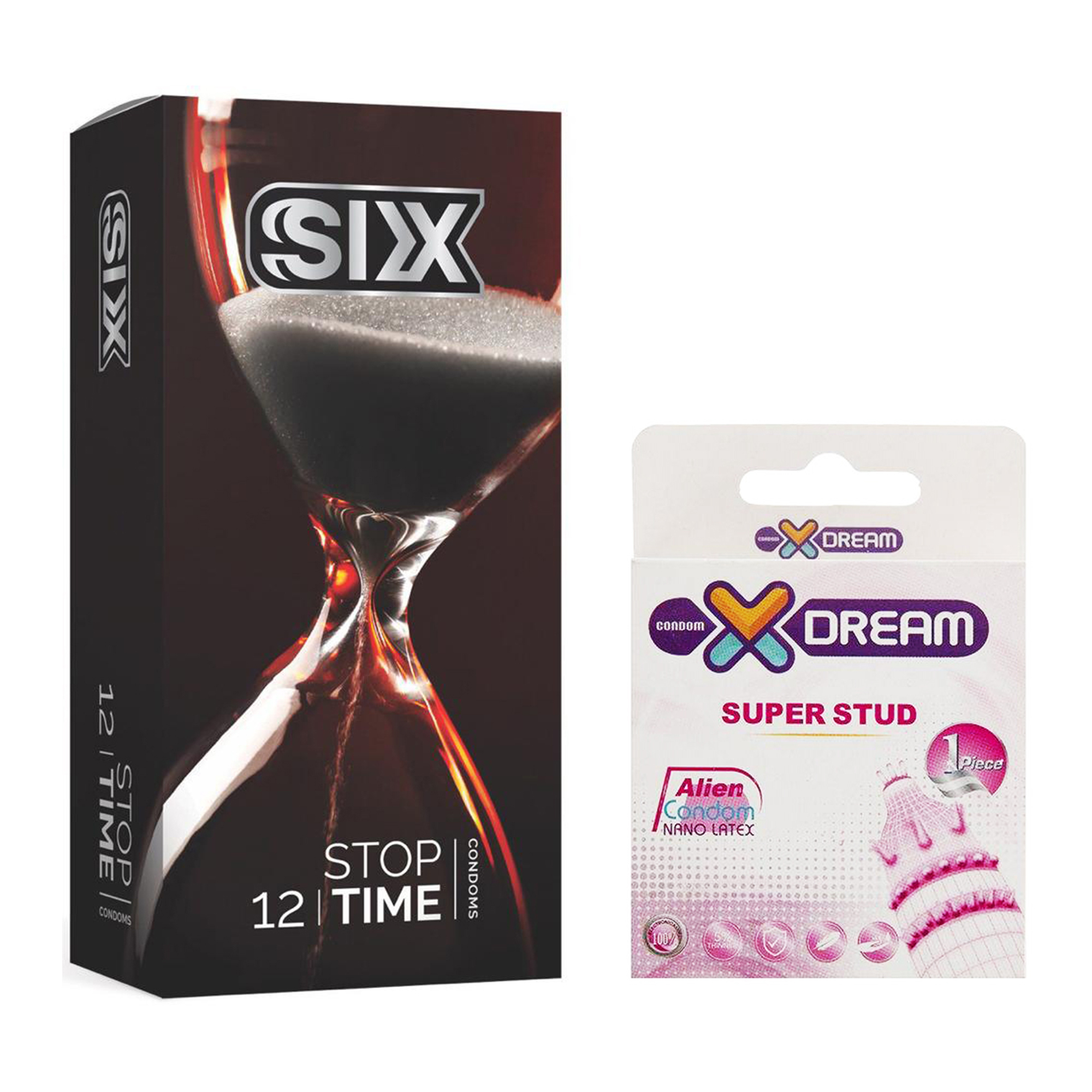 کاندوم سیکس مدل Stop Time بسته 12 عددی به همراه کاندوم ایکس دریم مدل Super Stud