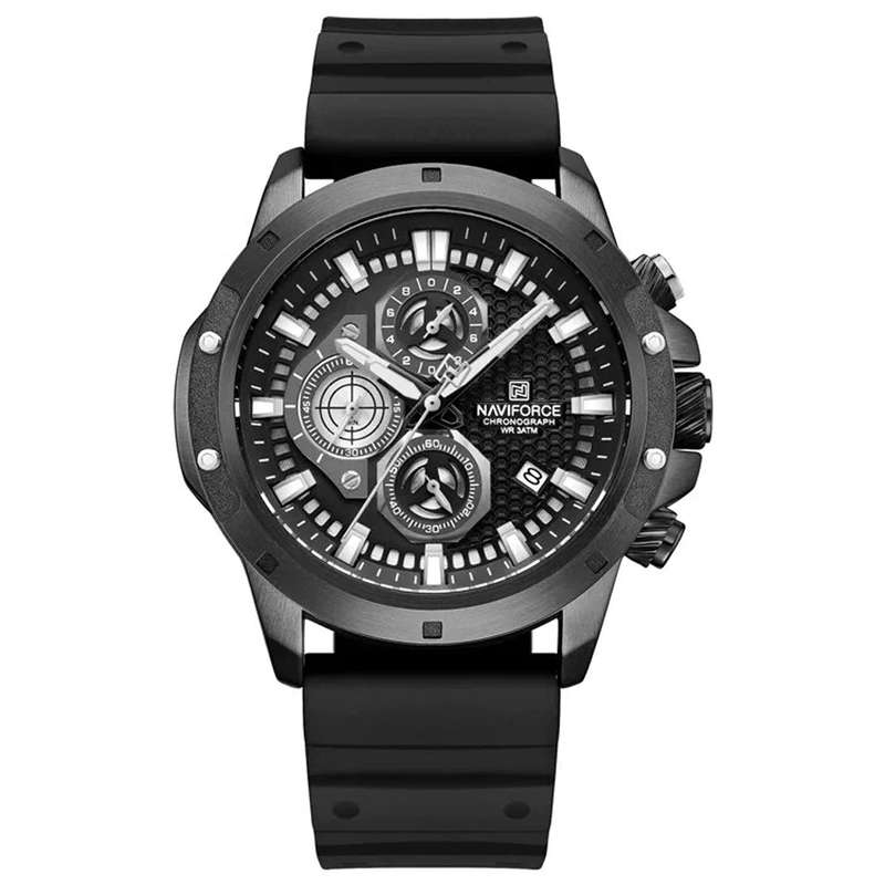 ساعت مچی عقربه‌ای مردانه نیوی فورس مدل کرنوگراف سه موتور ضدآب بند رابر کد PE90