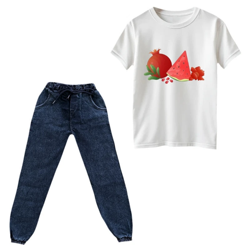 ست تی‌شرت و شلوار دخترانه مدل یلدا کد 9