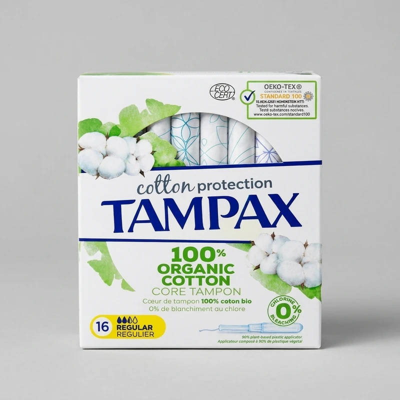 تامپون تامپکس مدل Cotton Regular سایز Medium با جذب متوسط و لطافت بالا، بسته 16 عددی