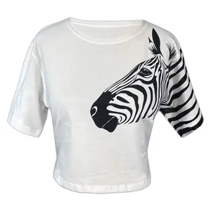 تی شرت آستین کوتاه زنانه مدل گورخر کد 1498 رنگ سفید