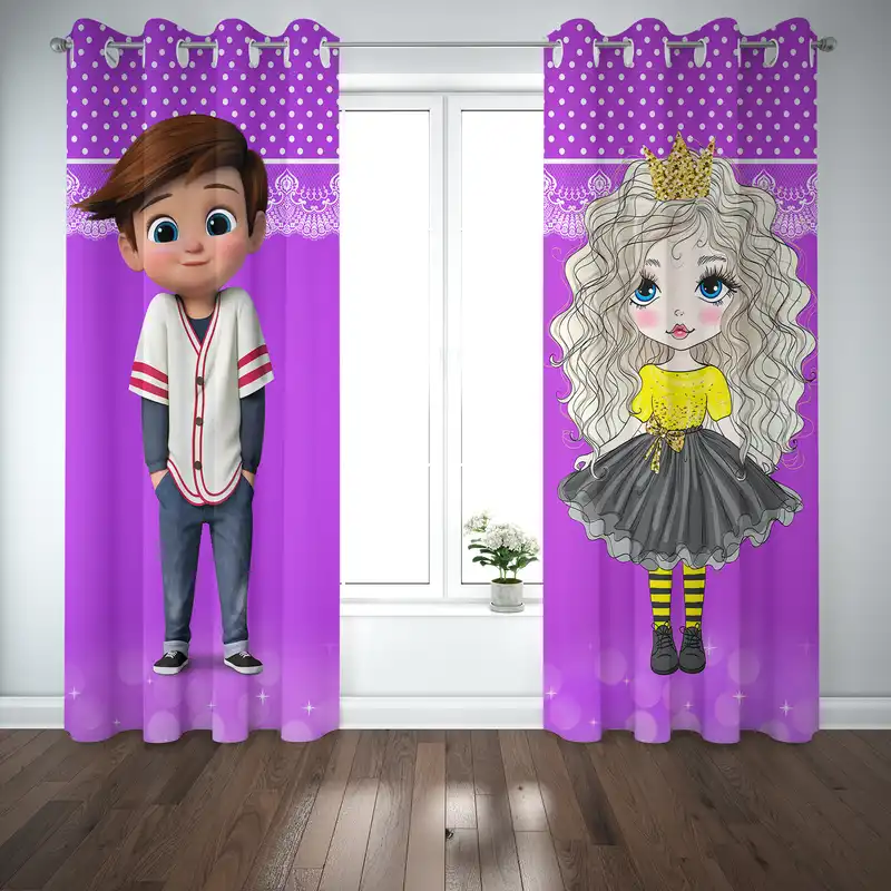 پرده مدل دختر و پسر سایز 280x140 سانتی متر