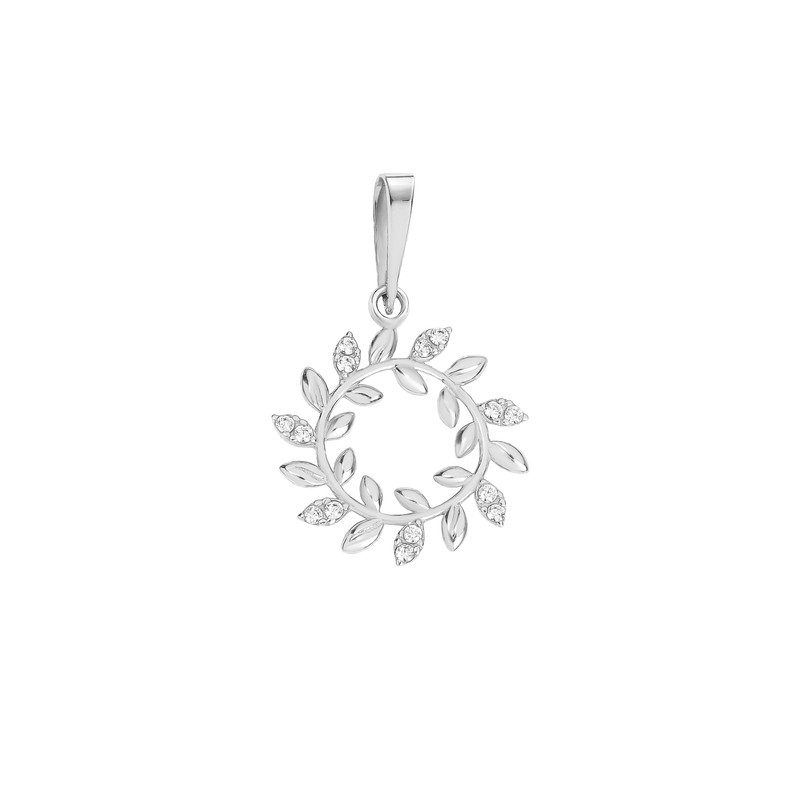 آویز گردنبند طلا 18 عیار زنانه ماوی گالری طرح دایره برگ زیتون نگینی