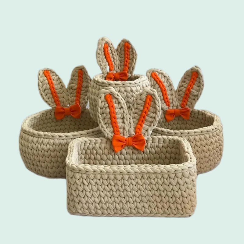 سبد قلاب بافی تریکو طرح خرگوش سیمونی کد 1 مجموعه 4 عددی