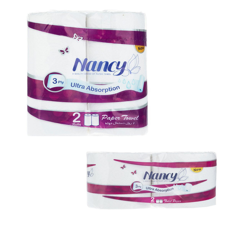 دستمال حوله ای و دستمال توالت نانسی مدل soft بسته 2 عددی