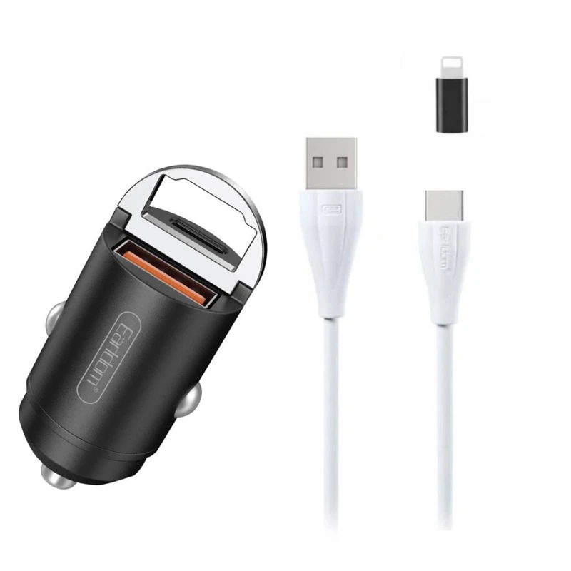 شارژر فندکی ارلدام مدل ES-CC3 به همراه کابل تبدیل microUSB/ لایتنینگ