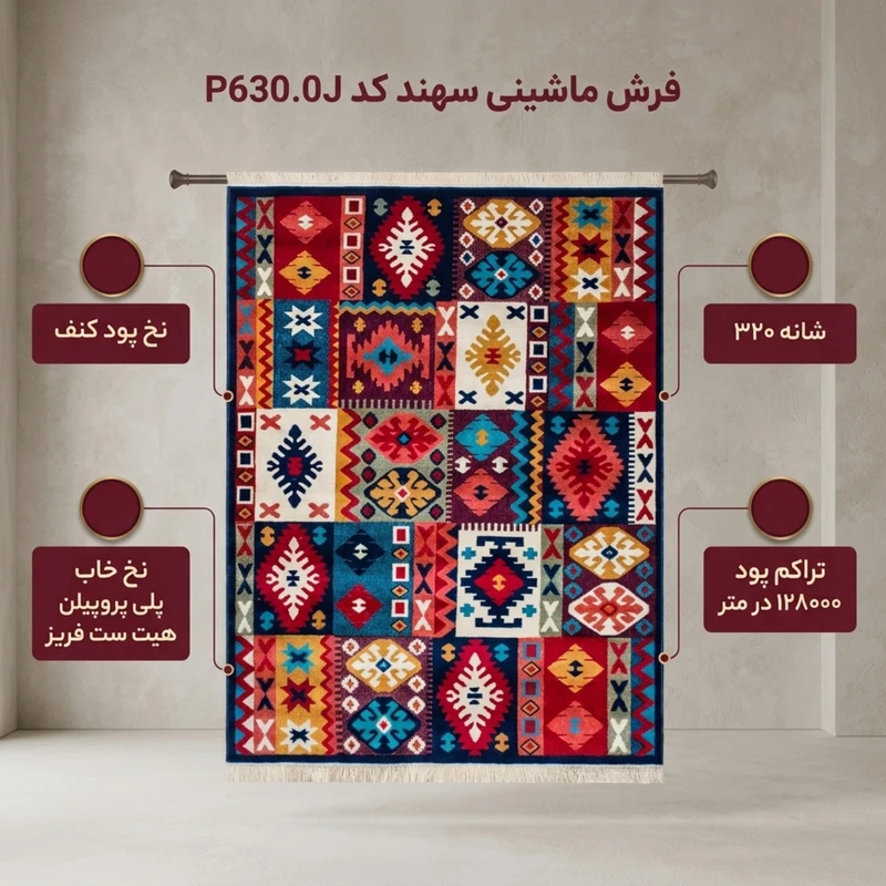 عکس شماره 2 : فرش ماشینی سهند کد p630.0j زمینه سرمه ای