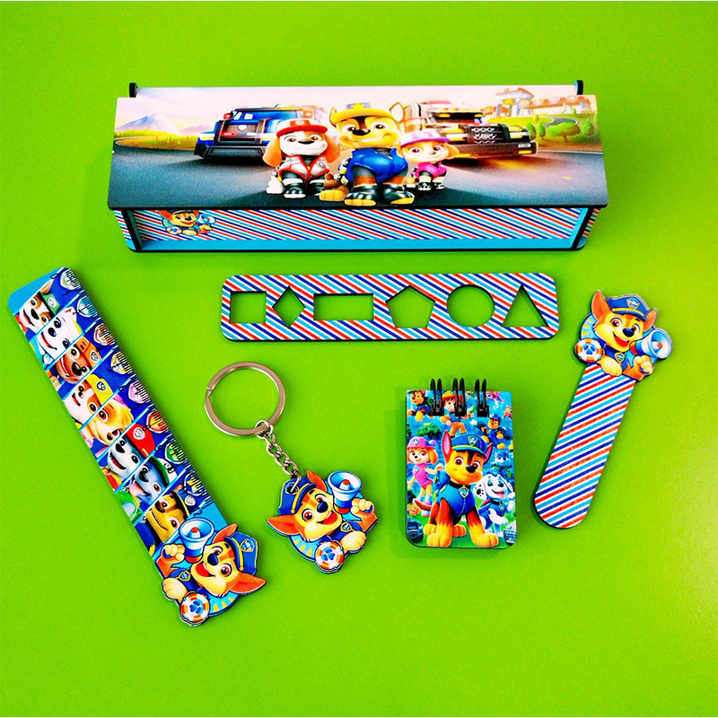 ست لوازم التحریر مدل چوبی طرح سگهای نگهبان فانتزی کد 07 مجموعه 6 عددی