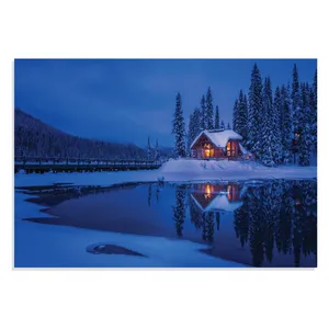 تابلو شاسی طرح کلبه جنگلی پوشیده از برف Forest House Covered in Snow مدل NV0796