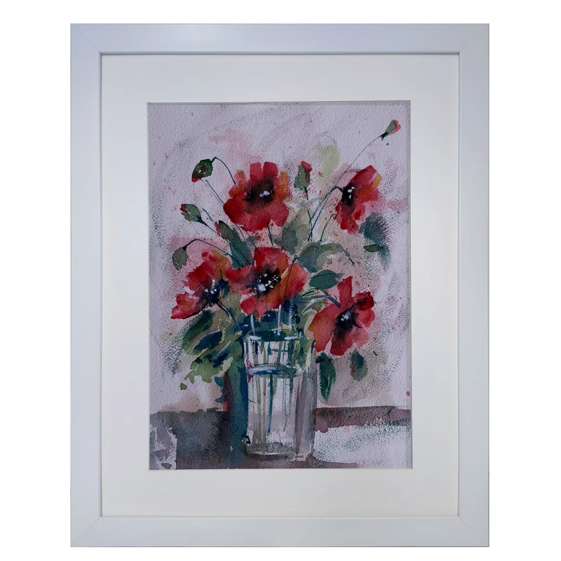 تابلو نقاشی آبرنگ به سبک امپرسیونیسم طرح گلدان گل کد 195