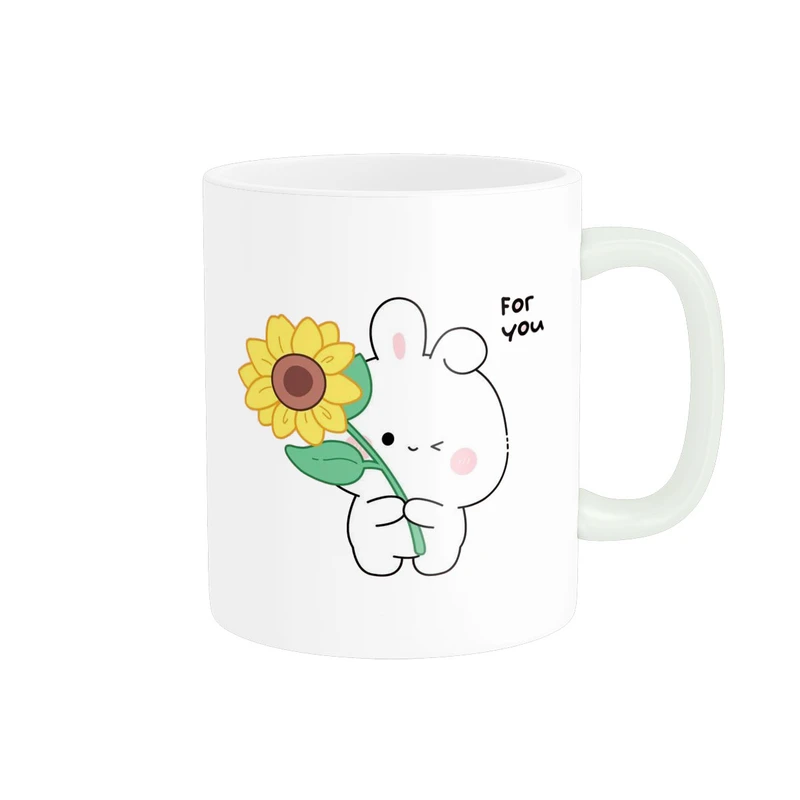 ماگ پاد آفرین مدل خرگوش بامزه گل آفتابگردان طرح کیوت کد 1644