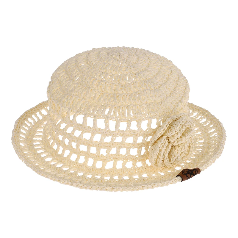 کلاه حصیری زنانه وون مدل گل رنگ شیری