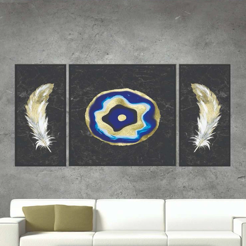 تابلو بکلیت طرح مدرن دیجیتال آرت مدل B-2177 فریم مشکی مجموعه 3 عددی