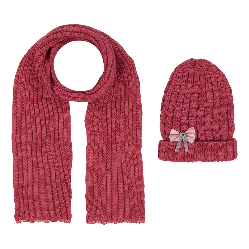 ست کلاه و شال گردن بافتنی دخترانه مدل 05