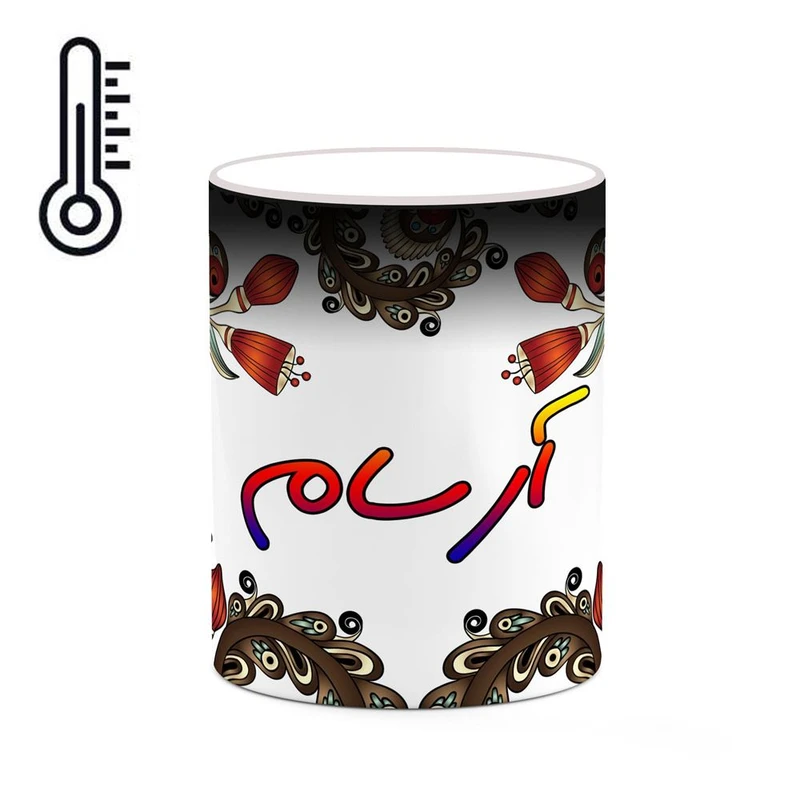 ماگ حرارتی کاکتی مدل اسم آرسام طرح سنتی گل و بته کد mgh43436