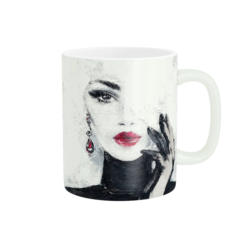 ماگ پاد آفرین مدل مینیمال دخترانه نقاشی هنری چهره کد 210