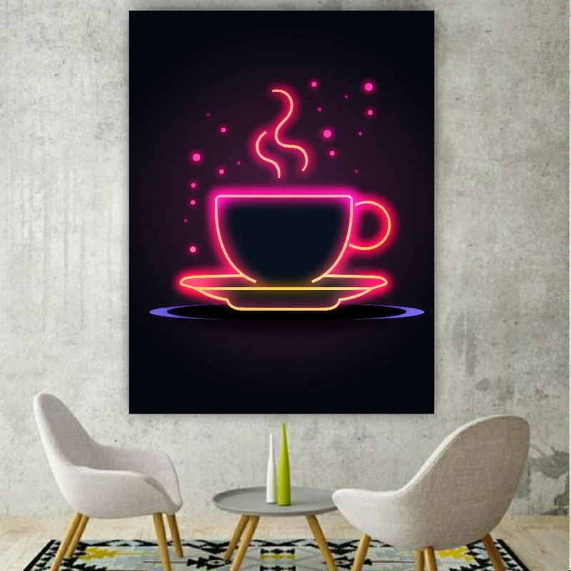 پوستر پارچه ای طرح مخمل نئون مدل فنجان قهوه کد FP104640