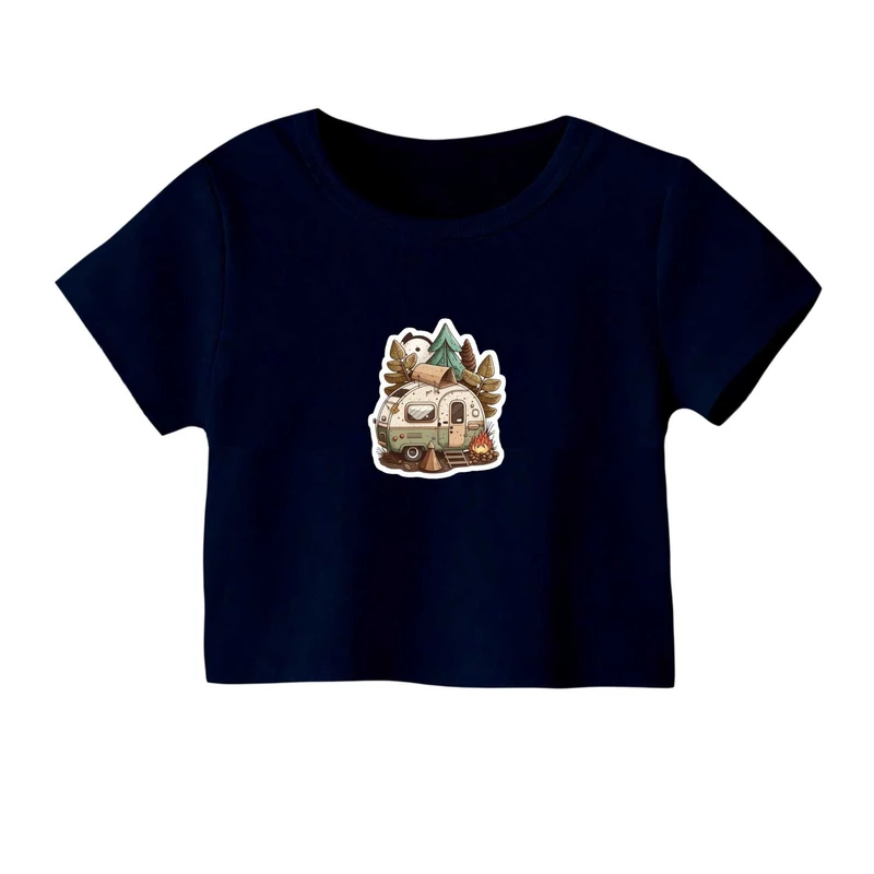 کراپ‌ تی‌شرت آستین کوتاه زنانه مدل کمپ