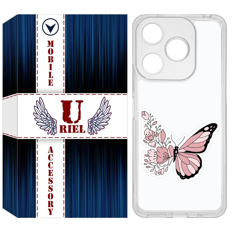 کاور یوریل مدل Clear کد 98 طرح پروانه مناسب برای گوشی موبایل شیائومی Redmi 13X / 13 / Poco M6 4G