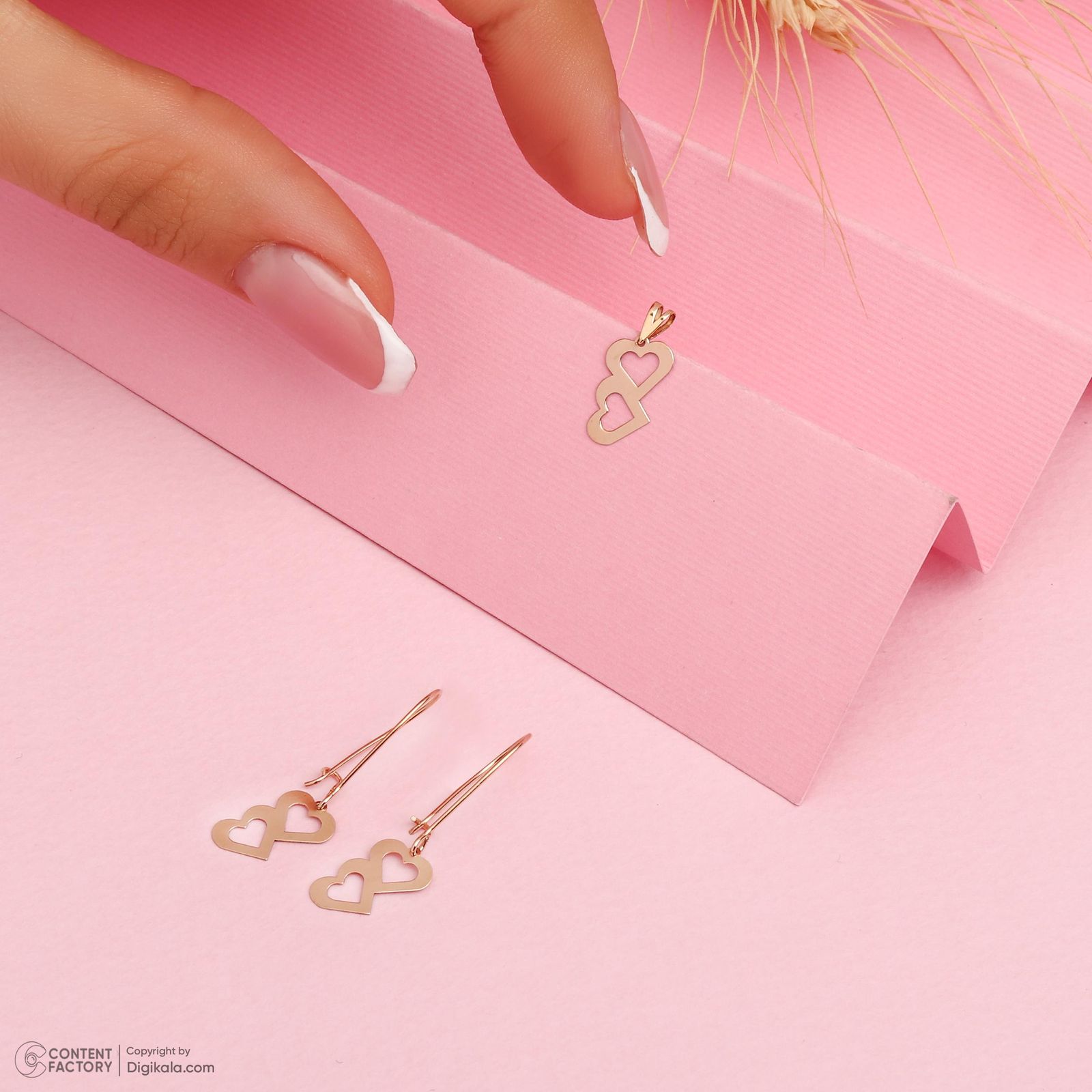 نیم ست طلا 18 عیار زنانه حافا گلد مدل قلب کد nim08 -  - 5