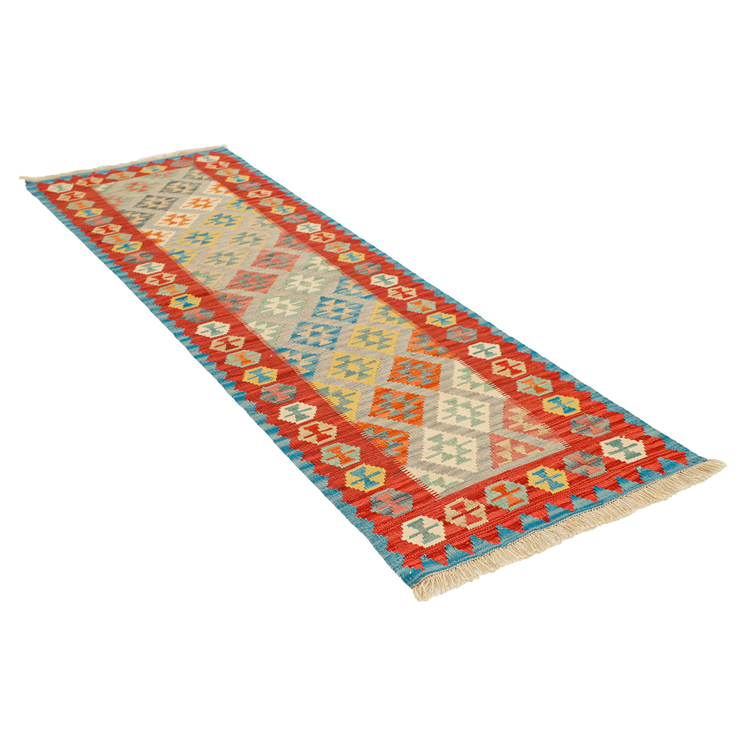 گلیم دستبافت کناره طول سه متری مدل قشقایی کد 598585