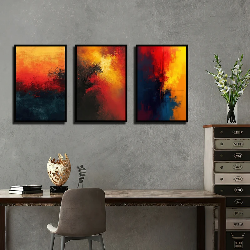 تابلو بکلیت طرح مدرن نقاشی انتزاعی مدل B-3276 فریم مشکی مجموعه 3 عددی