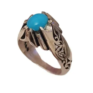 انگشتر نقره مردانه مدل دستساز فیروزه نیشابور سلطنتی