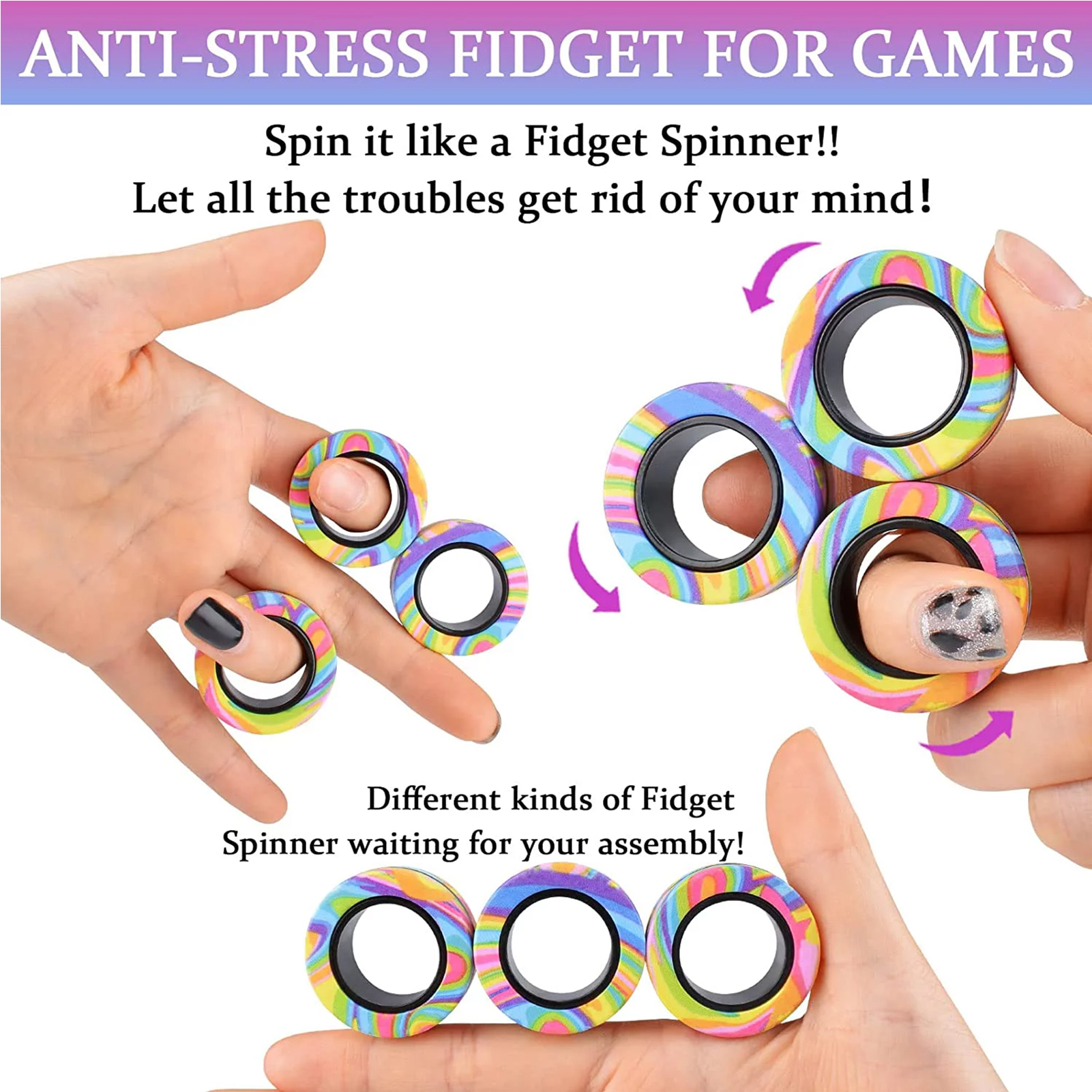 فیجت ضد استرس ریلایف مدل 100 Magnetic Ring طرح حلقه های مغناطیسی بسته ۳ عددی
