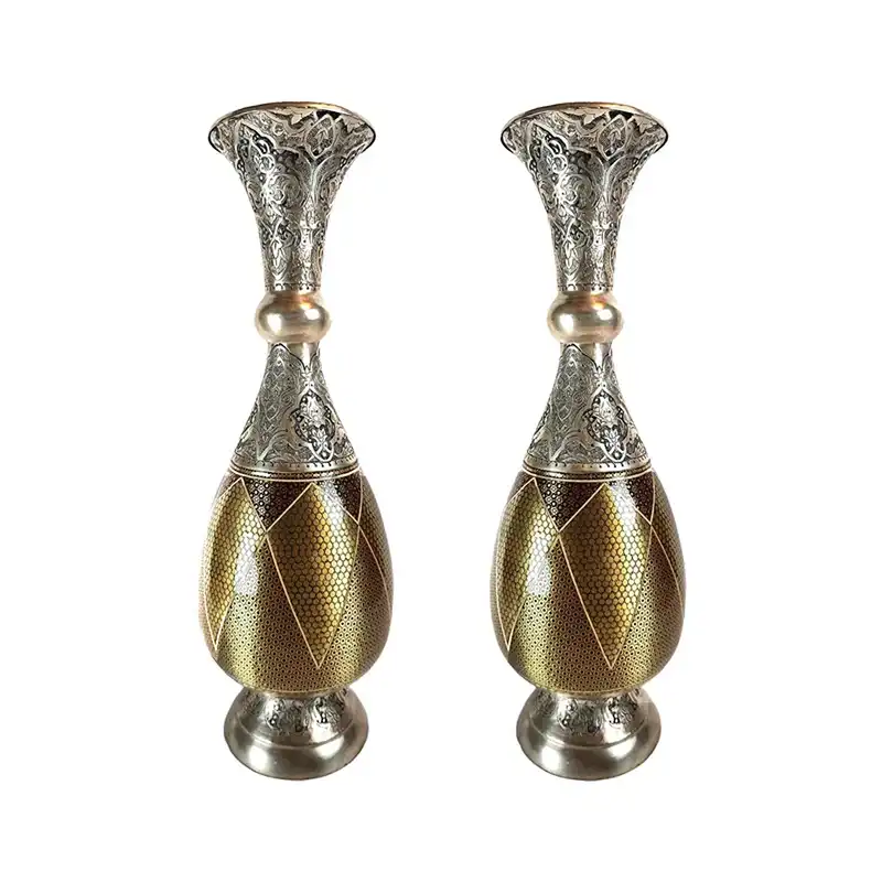 گلدان خاتم کاری طرح اسلیمی کد GH40 مجموعه 2 عددی
