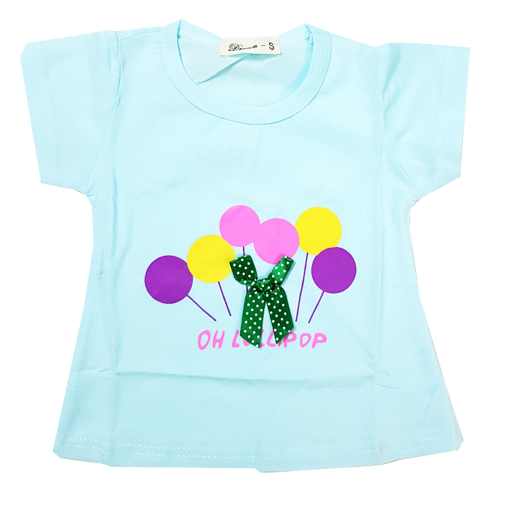 تی شرت آستین کوتاه دخترانه مدل بادکنکی رنگ آبی روشن