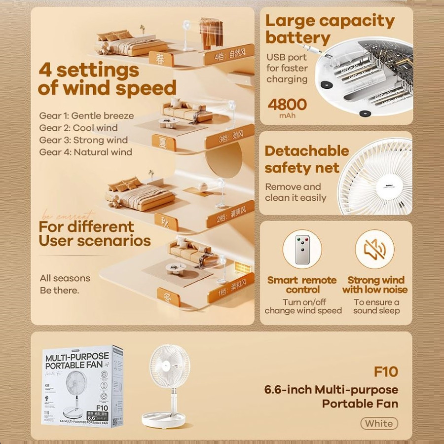 پنکه شارژی ریمکس مدل Fan F10
