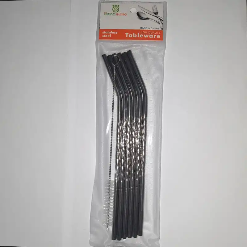 نی شربت خوری طرح پیچی بسته 6 عددی بهمراه فرچه نظافت