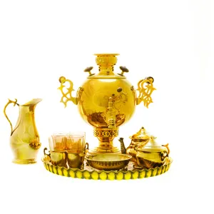 سرویس سماور ذغالی 12 پارچه برنجی مدل توپی کد 4134