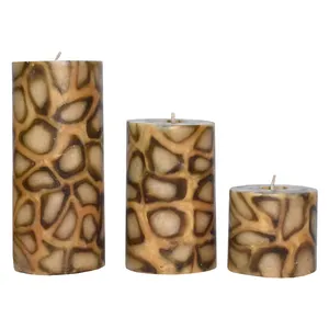 شمع مدل استوانه کوبیسم طرح پلنگی بسته 3 عددی