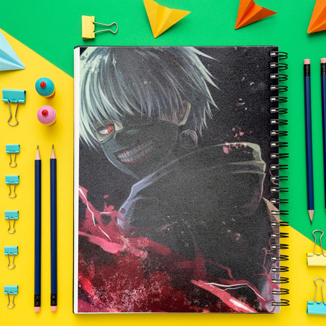 دفتر مشق باژیکان طرح انیمه توکیو غول Tokyo Ghoul کد 20211488 به همراه استیکر لپ تاپ مجموعه 14 عددی